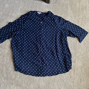 Woman Within Navy and White Polka Dot Blouse